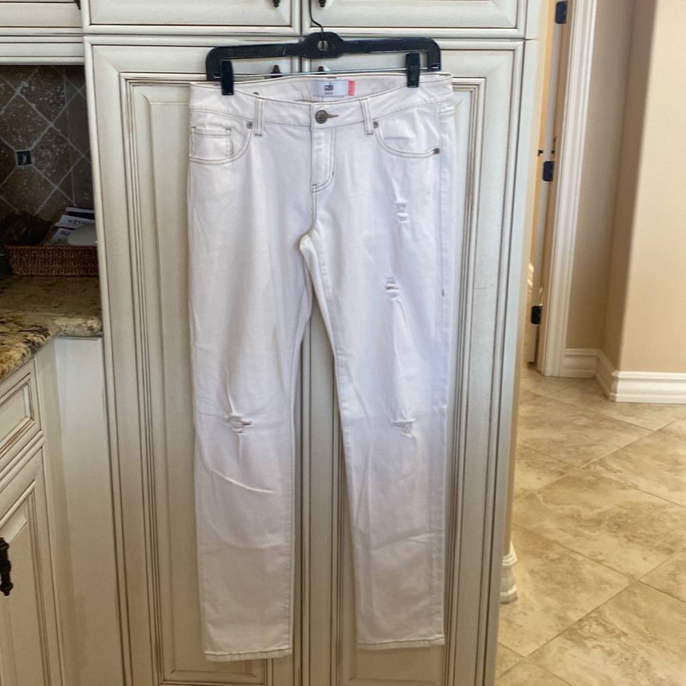 Cabi white distressed jeans, slim boyfriend, size 4